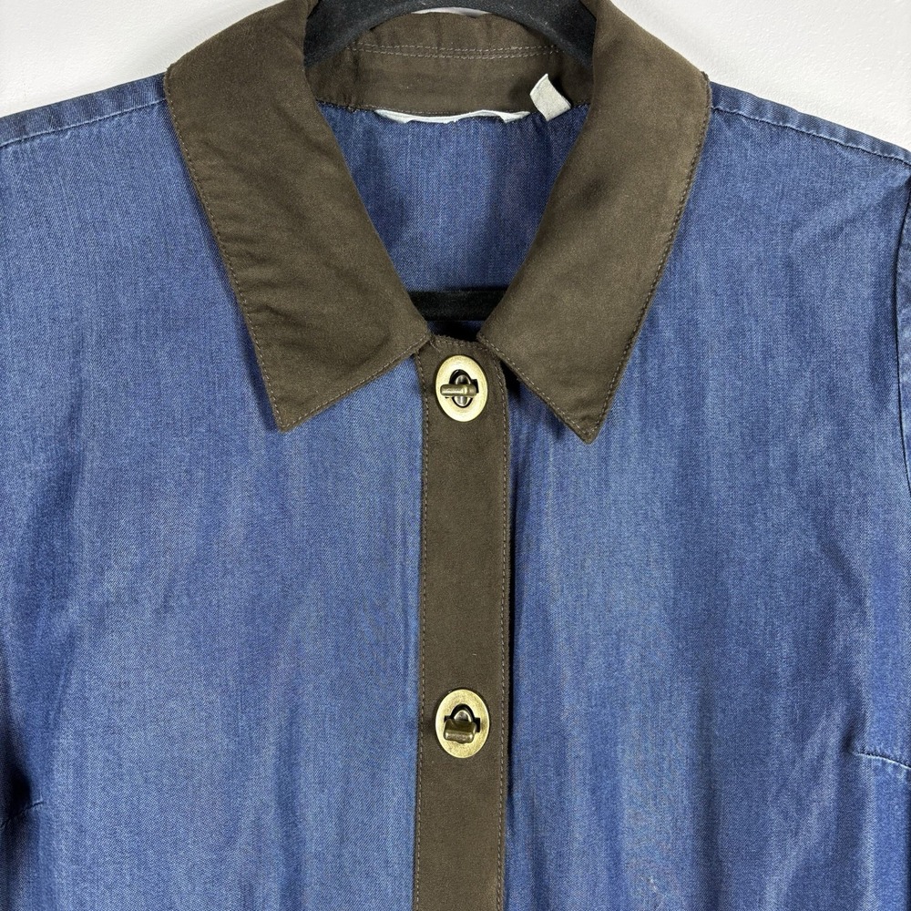 Soft Surroundings‎ Women's Medium Icon Urbina Denim Chambray Toggle Shift Dress